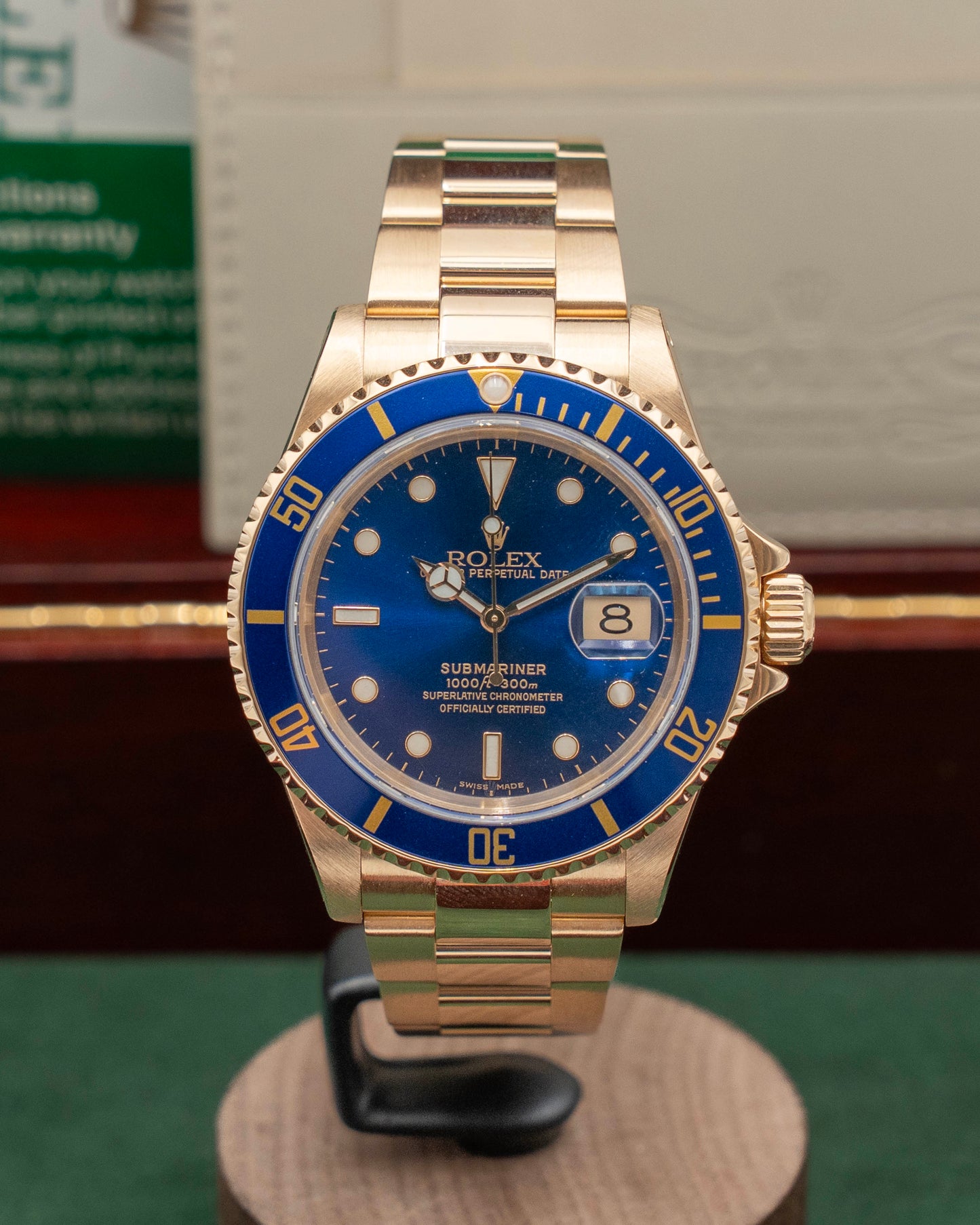 Rolex Submariner 40mm 16618LB Yellow Gold Blue Dial Solid Links 2001