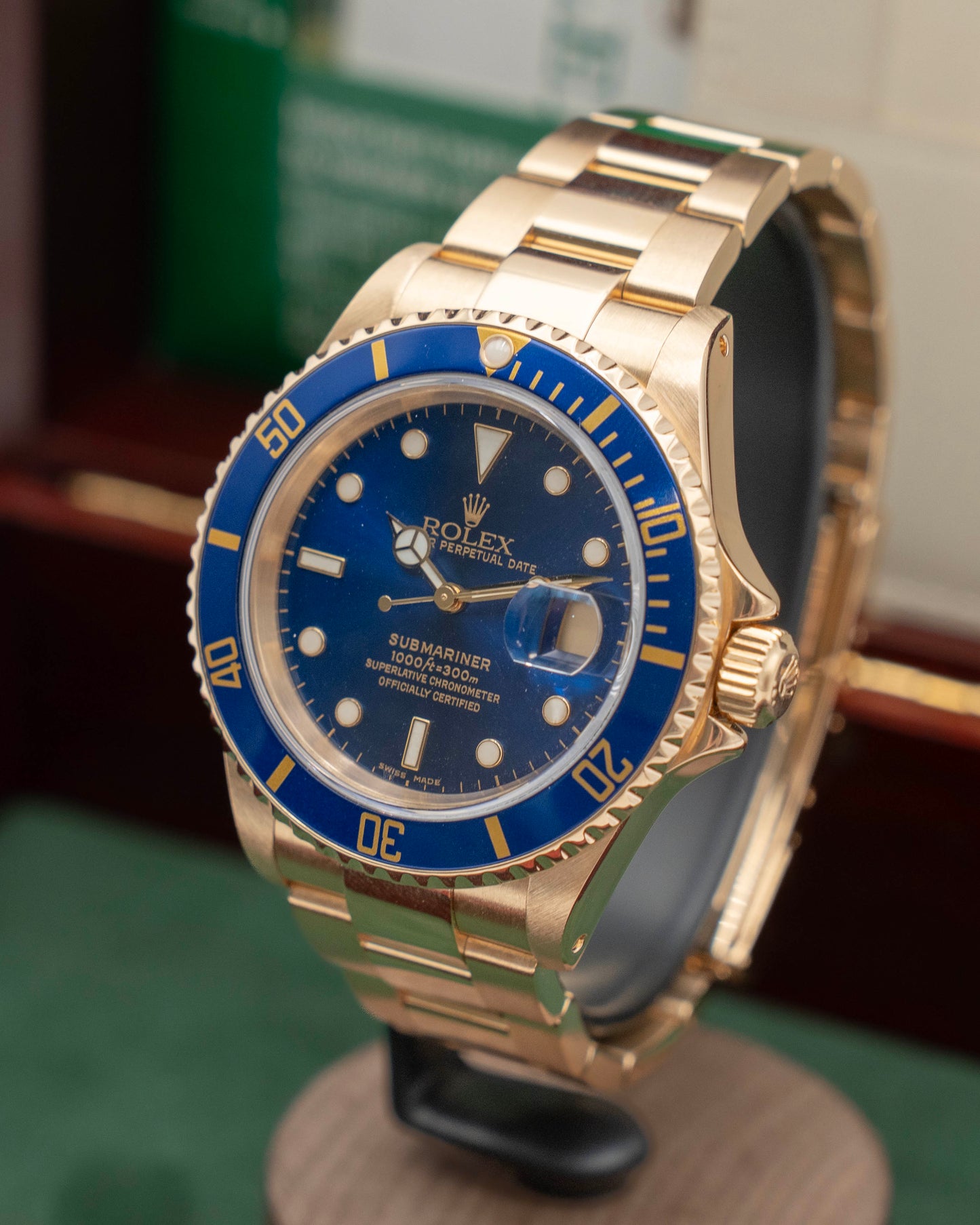 Rolex Submariner 40mm 16618LB Yellow Gold Blue Dial Solid Links 2001