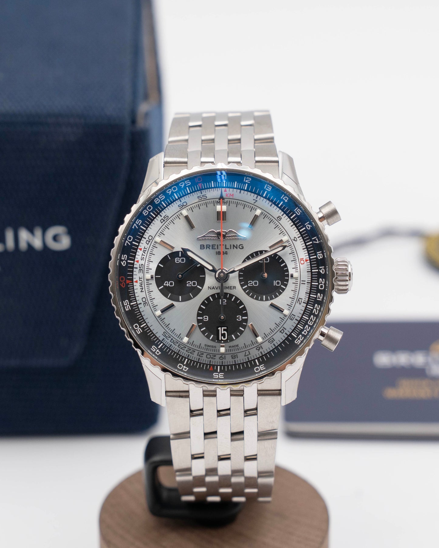 Stickered Breitling Navitimer B01 43mm Blue Dial Chronograph