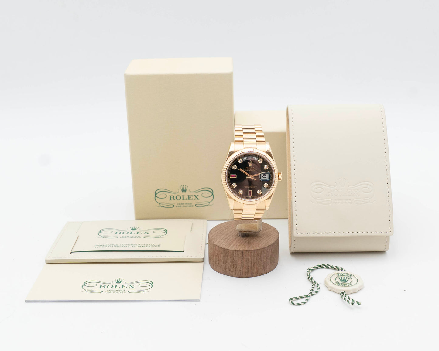 Rolex Day Date 36mm 118238 Yellow Gold Black Ruby Diamonds