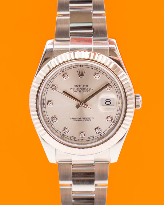 Rolex Datejust II 41mm 116334 Silver Diamond Dial 2014