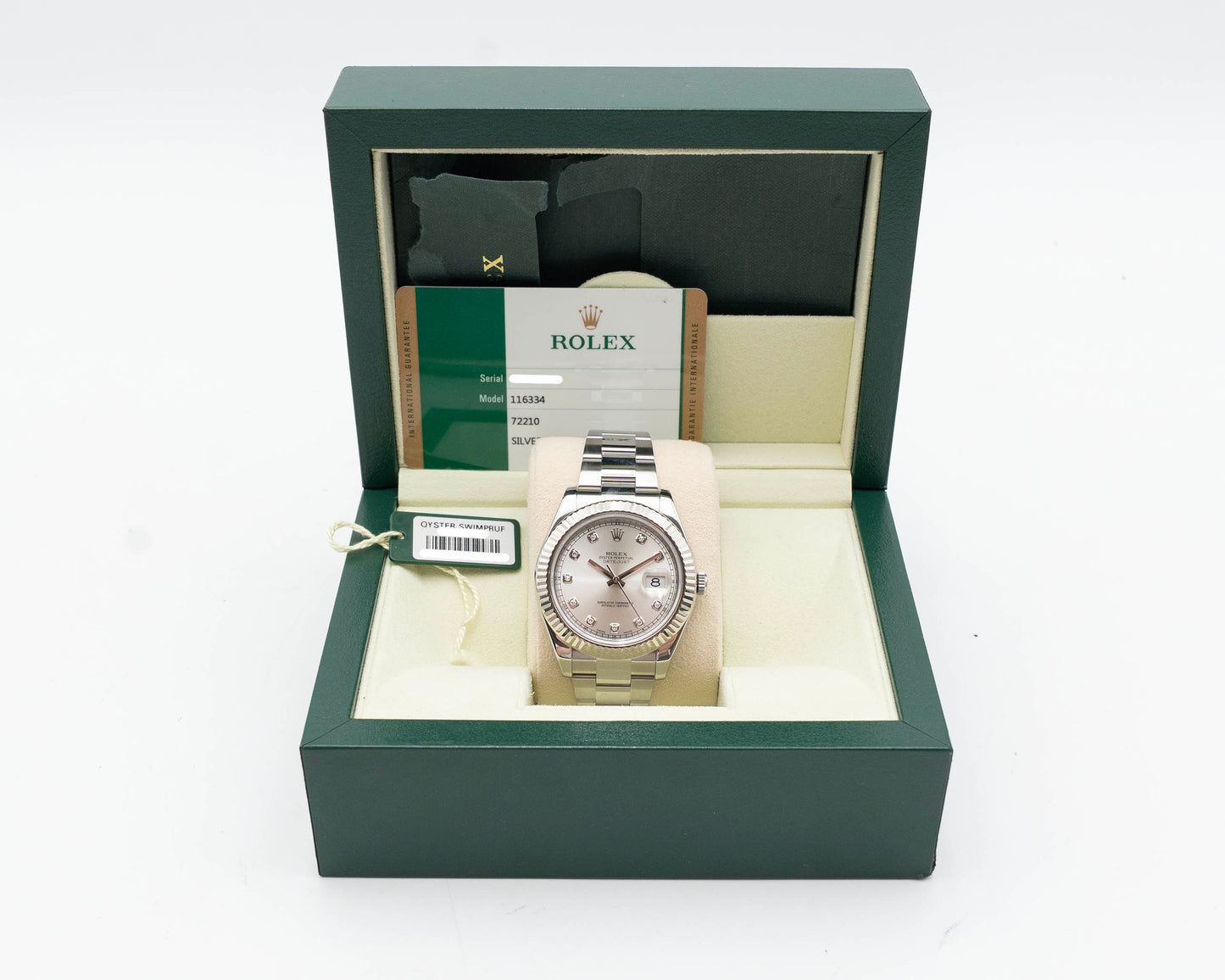 Rolex Datejust II 41mm 116334 Silver Diamond Dial 2014