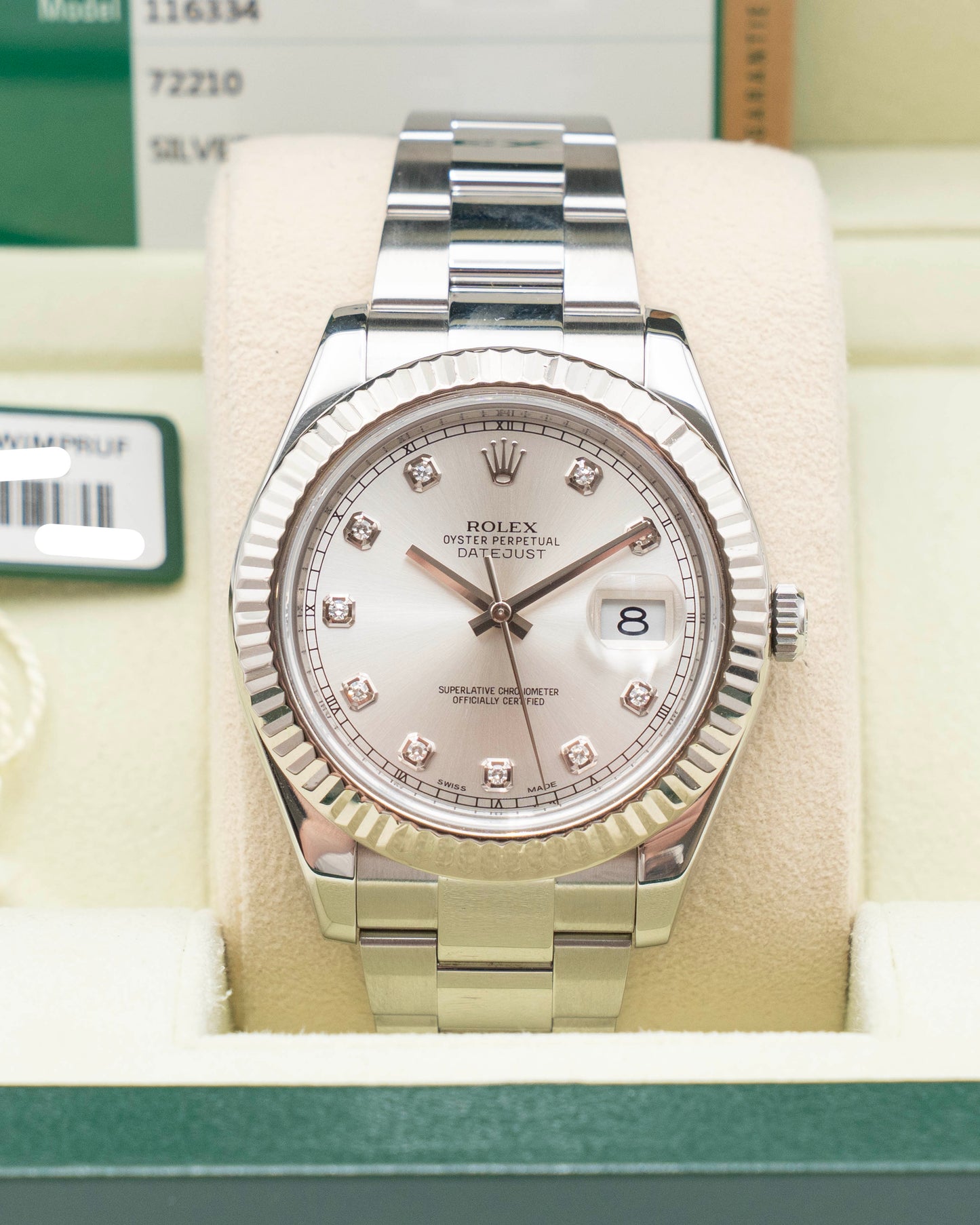 Rolex Datejust II 41mm 116334 Silver Diamond Dial 2014