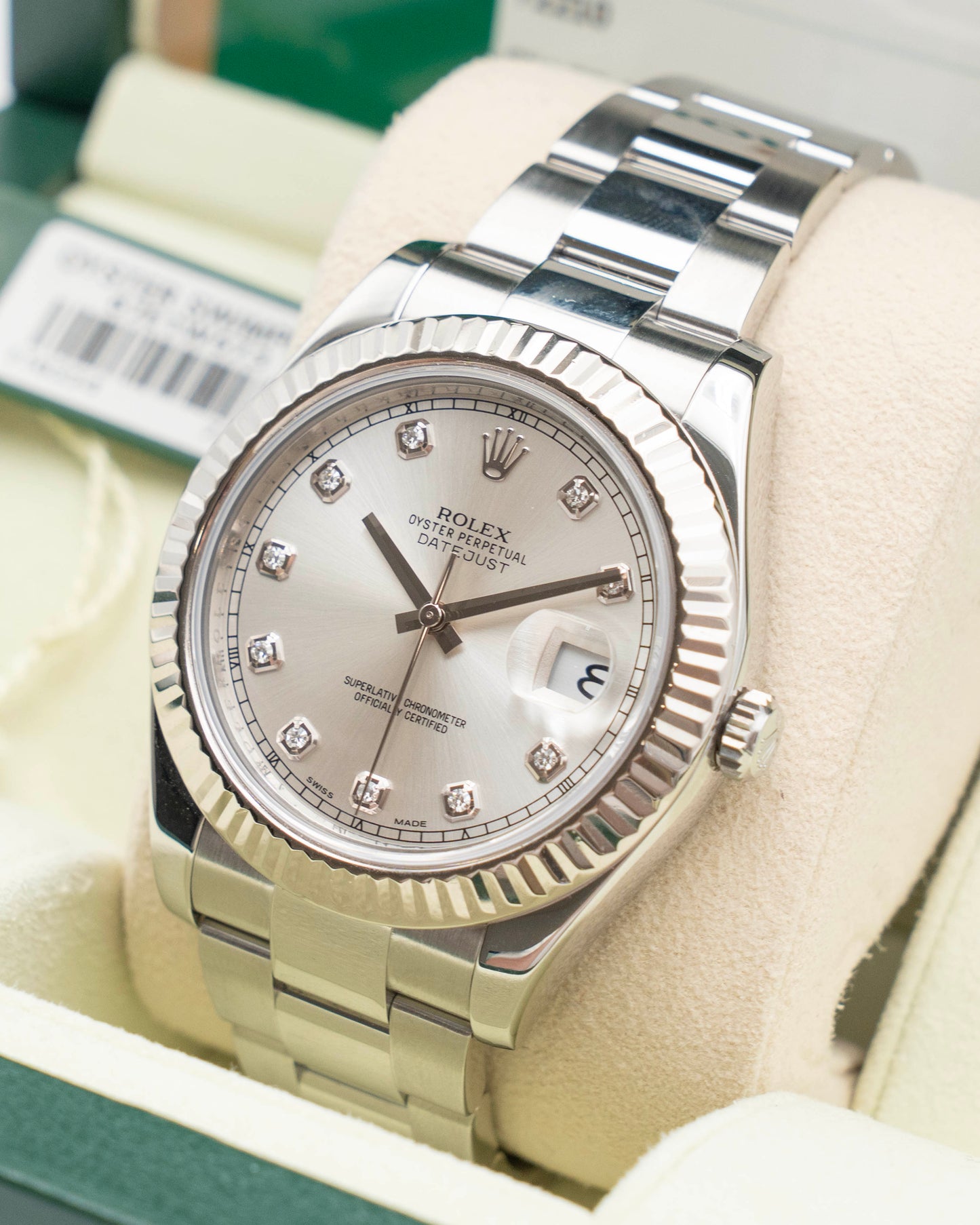 Rolex Datejust II 41mm 116334 Silver Diamond Dial 2014