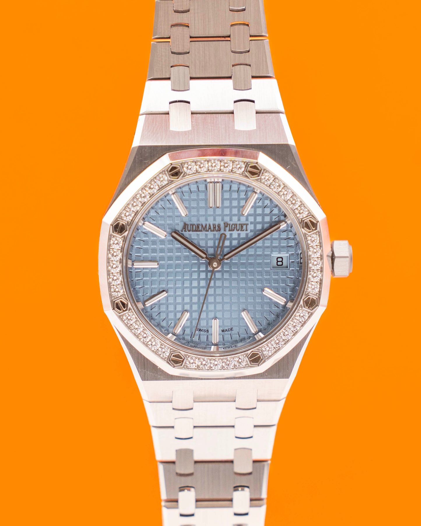 Audemars Piguet Royal Oak 37mm 15551ST.ZZ.1356ST.01 Diamond Bezel Stainless Steel Ice Blue Dial