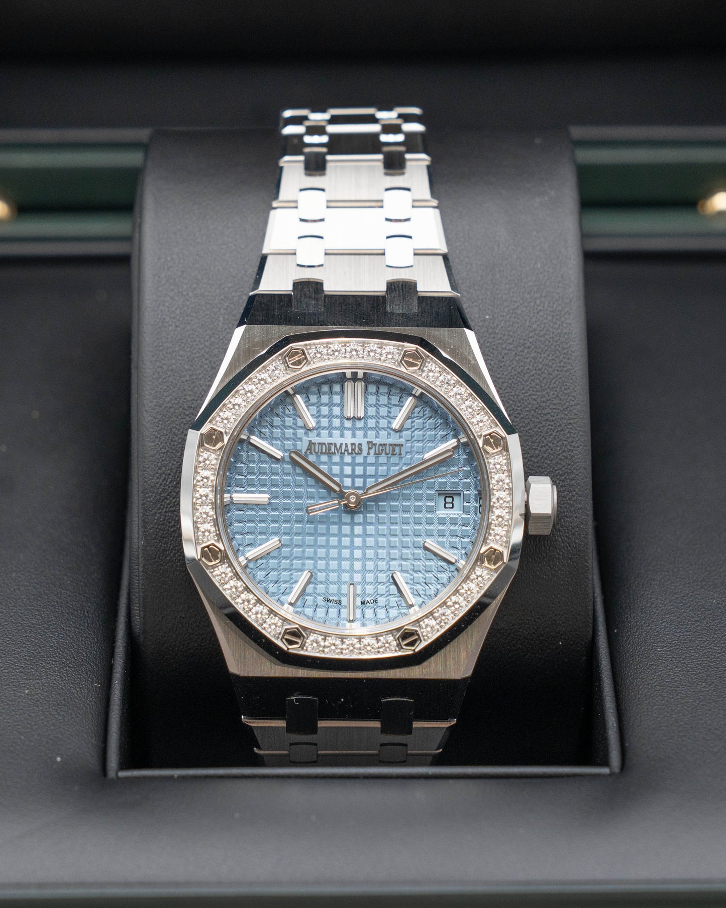 Audemars Piguet Royal Oak 37mm 15551ST.ZZ.1356ST.01 Diamond Bezel Stainless Steel Ice Blue Dial