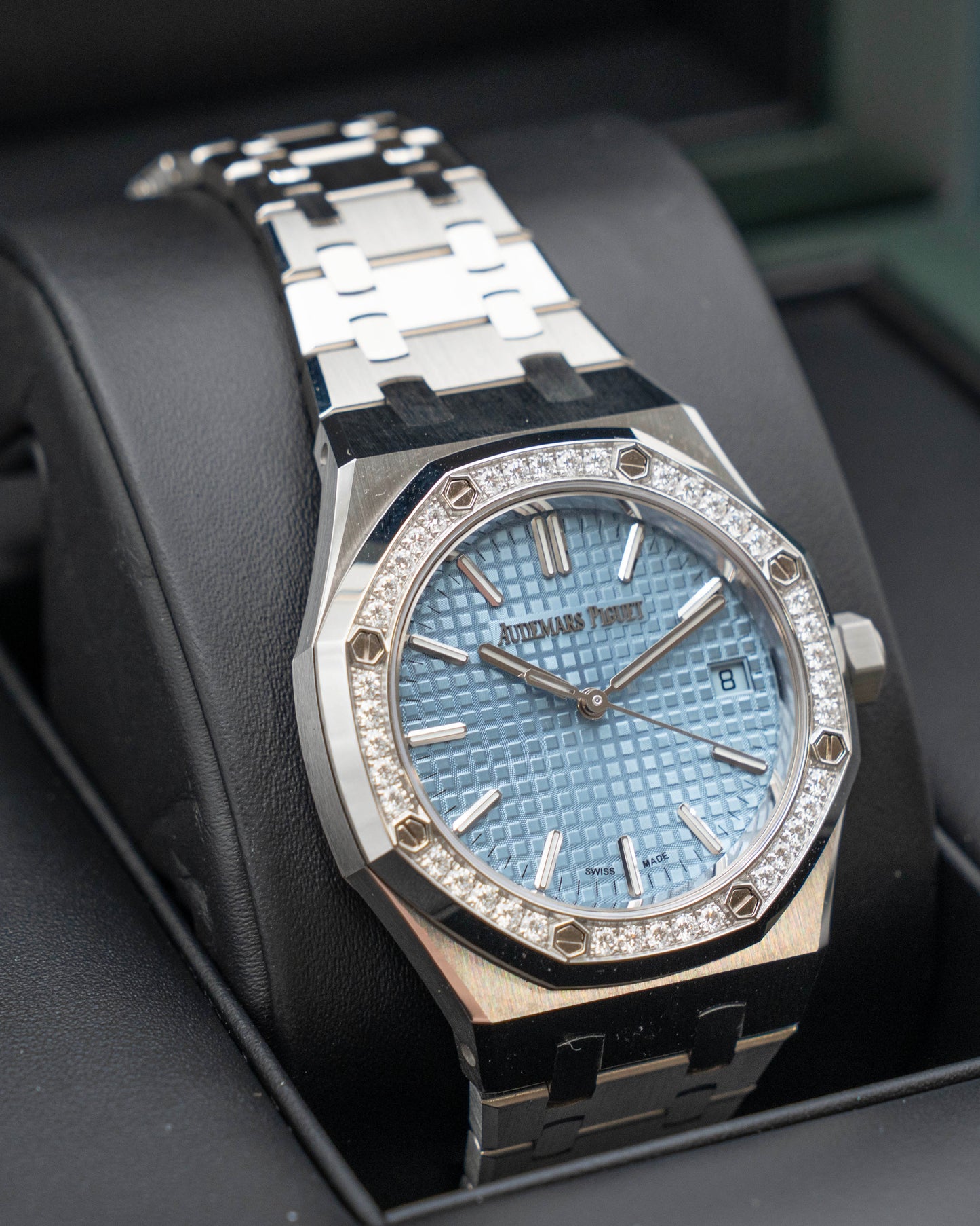 Audemars Piguet Royal Oak 37mm 15551ST.ZZ.1356ST.01 Diamond Bezel Stainless Steel Ice Blue Dial