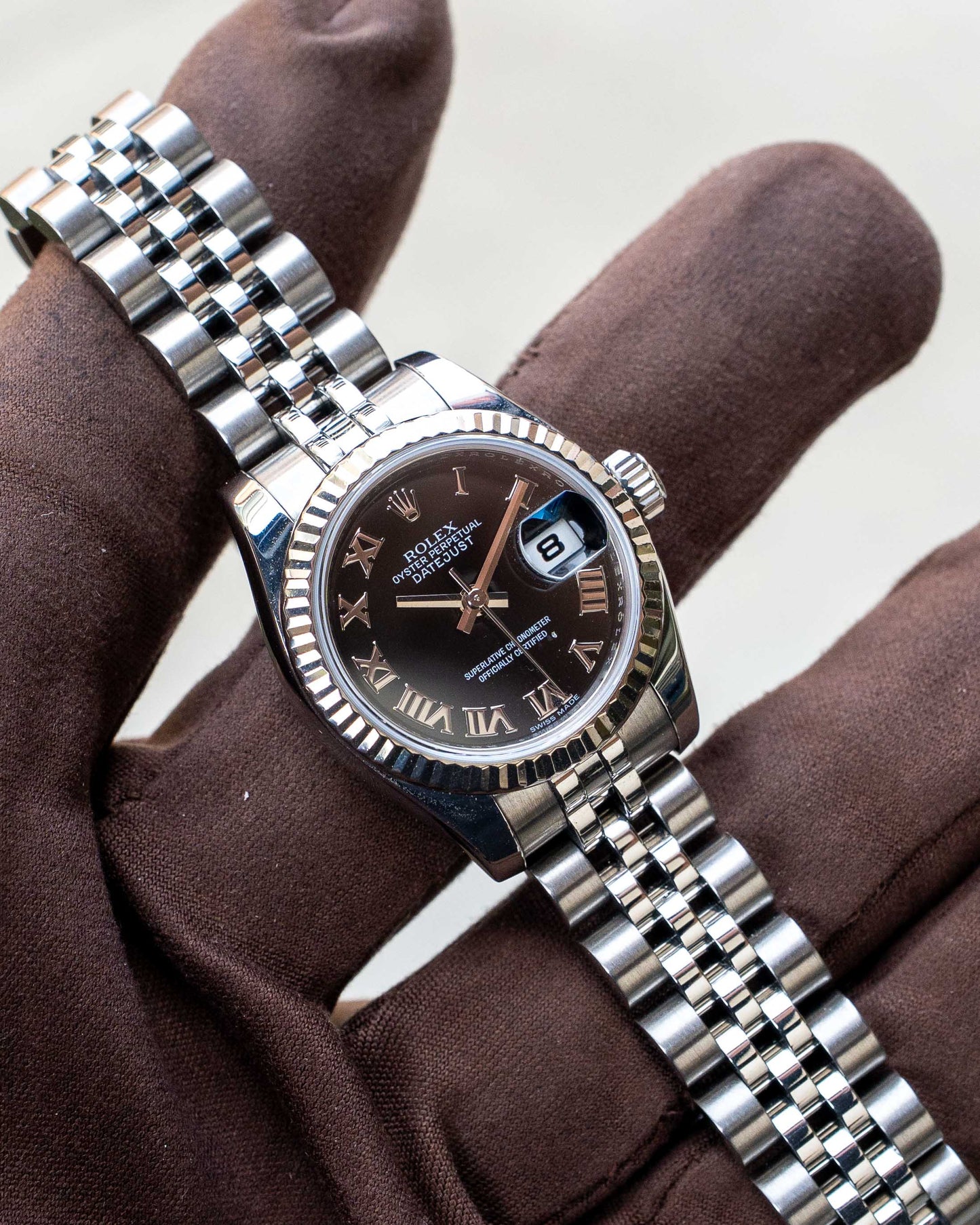Rolex Datejust 26mm 179174 Black Roman Fluted Jubilee