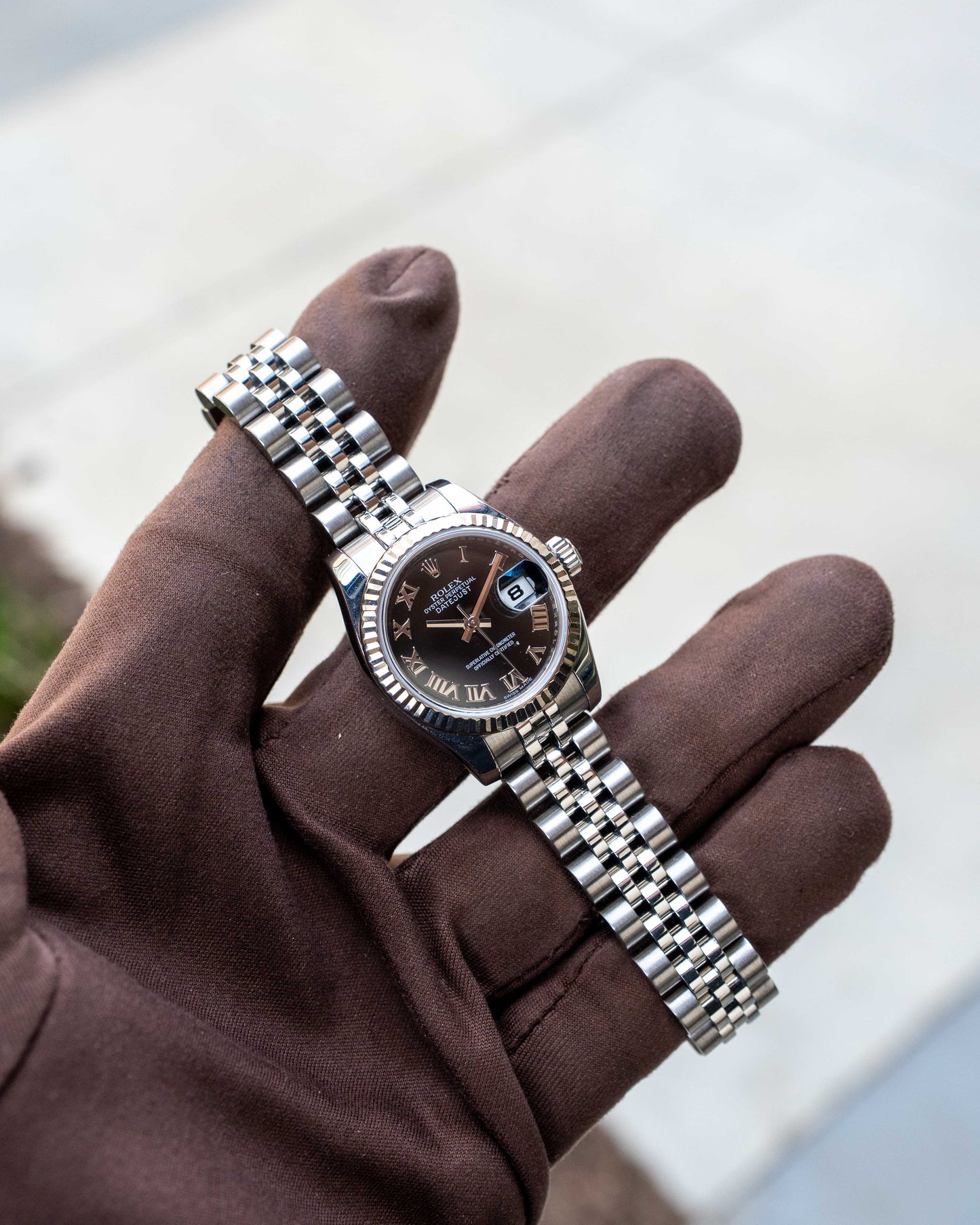 Rolex Datejust 26mm 179174 Black Roman Fluted Jubilee