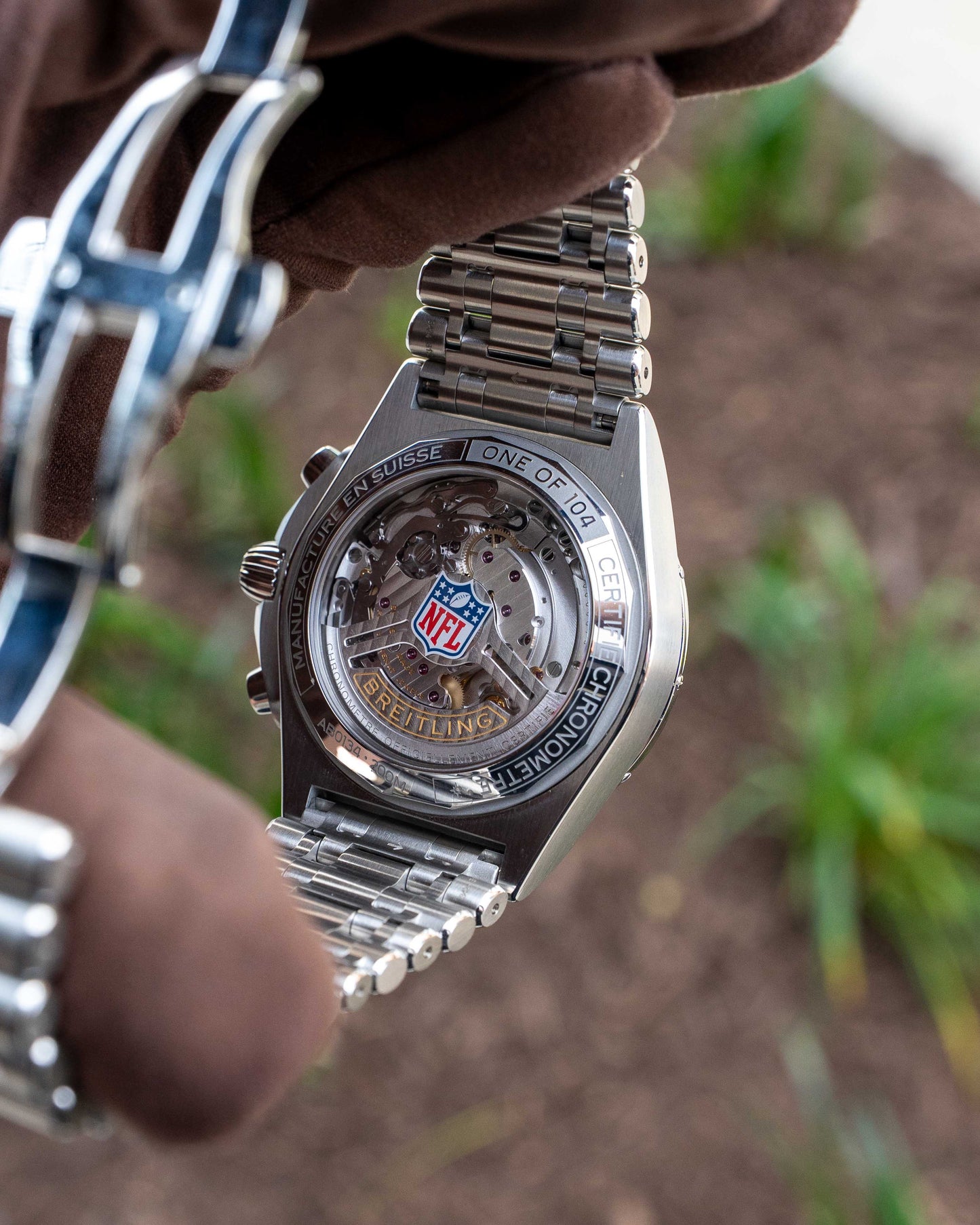 Breitling Chronomat 42mm AB01342B1C8A1 Blue Panda with Orange Hands