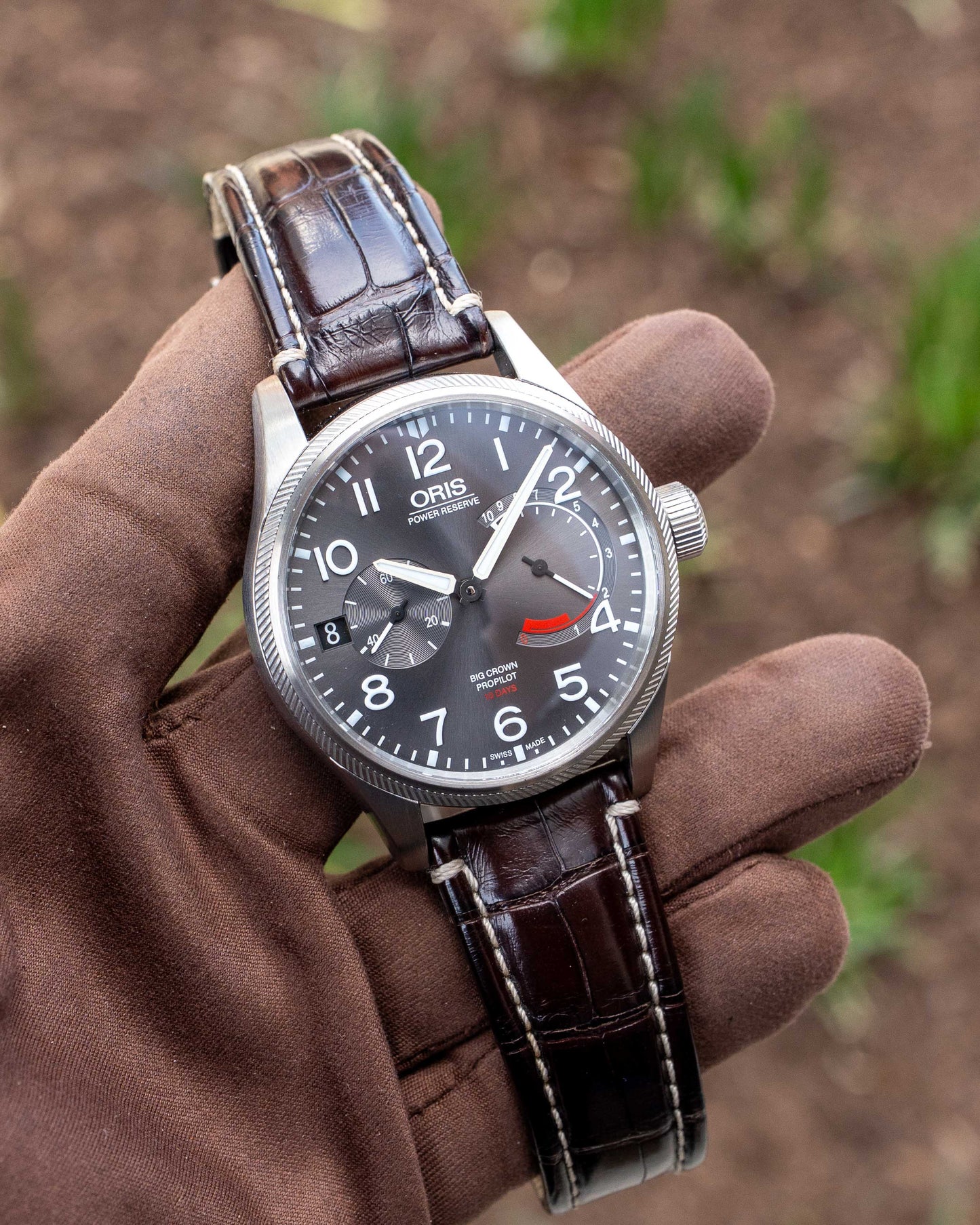 Oris Big Crown ProPilot Calibre 111 44mm 01 111 7711 4163 Brown Crocodile Strap Charcoal Dial