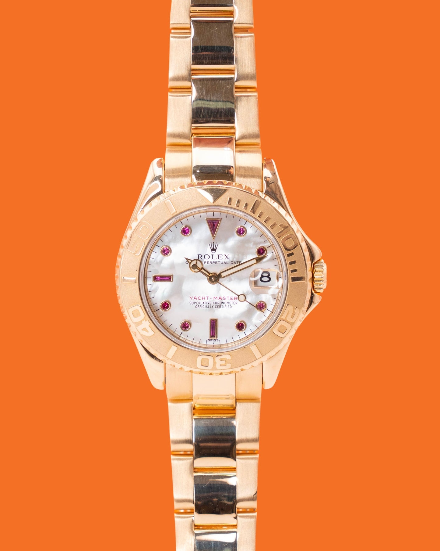 Rolex Yacht Master 35mm 68628 Yellow Gold Mother Of Pearl Ruby Dial 2026 RSC Service