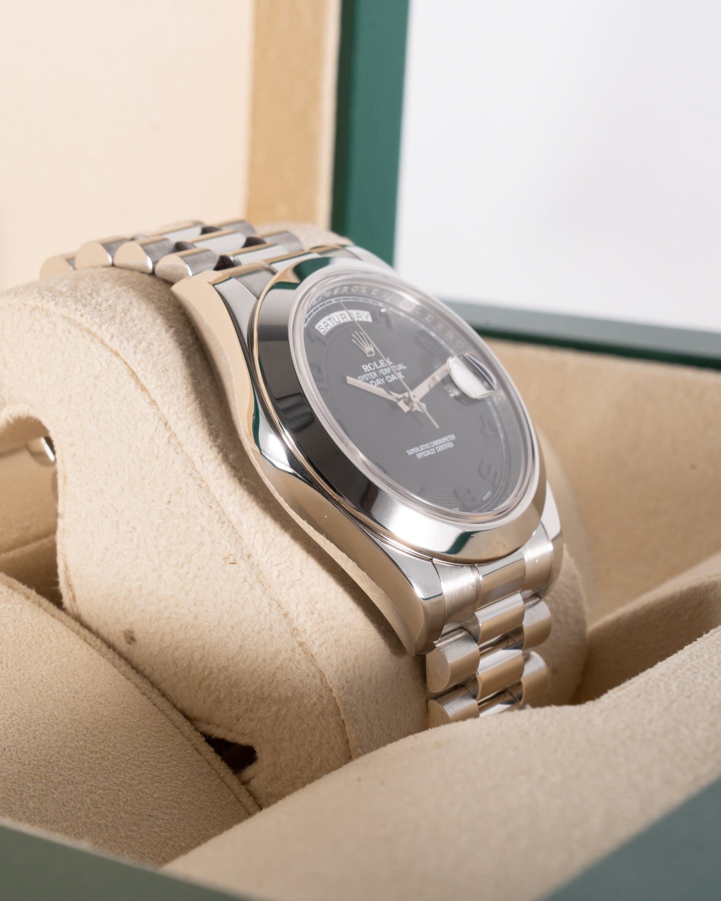 Rolex Day-Date II 41mm 218206 Platinum (Ghost) Black Arabic Dial