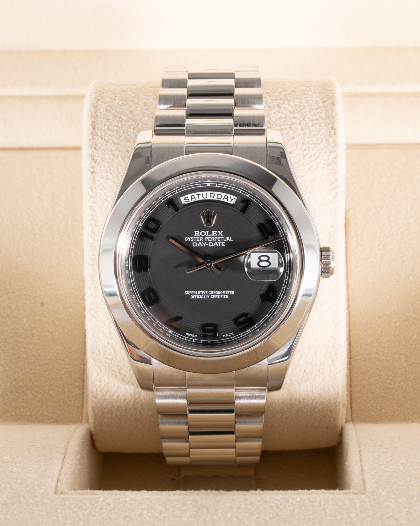 Rolex Day-Date II 41mm 218206 Platinum (Ghost) Black Arabic Dial