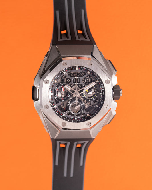 UNWORN Audemars Piguet Royal Oak Concept 43mm 26650TI.OO.D0113CA.01 Split Second Chronograph Bid Date Skeleton