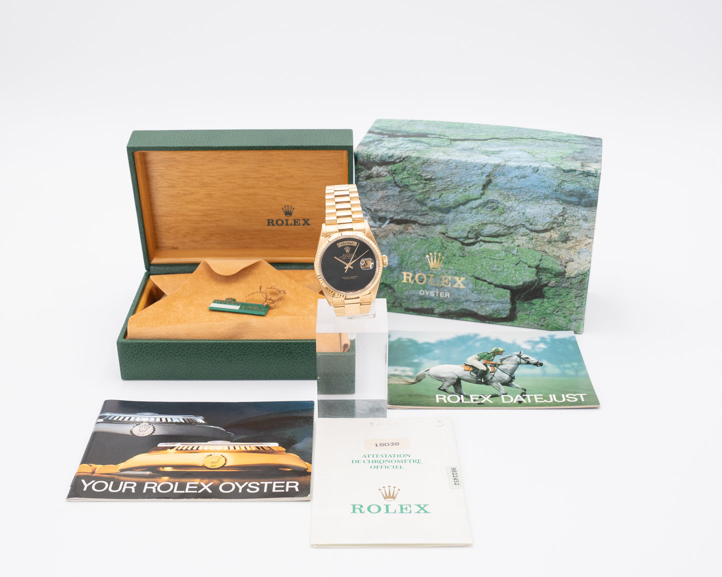 Rolex President 18038 Factory Black Onyx Dial with Factory Arabic day and date 36mm 1987