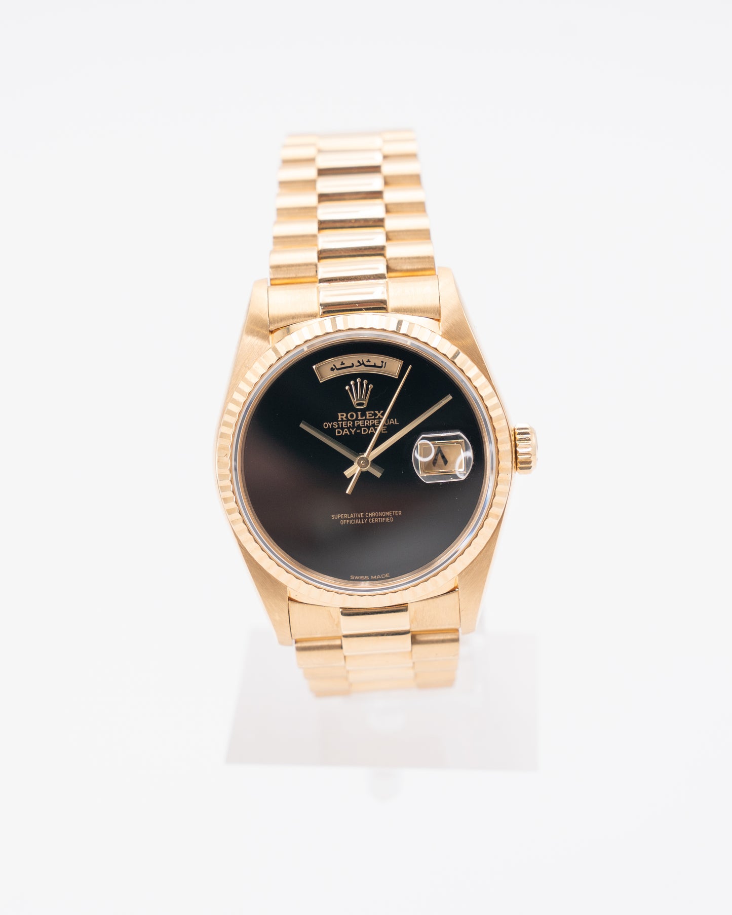Rolex President 18038 Factory Black Onyx Dial with Factory Arabic day and date 36mm 1987