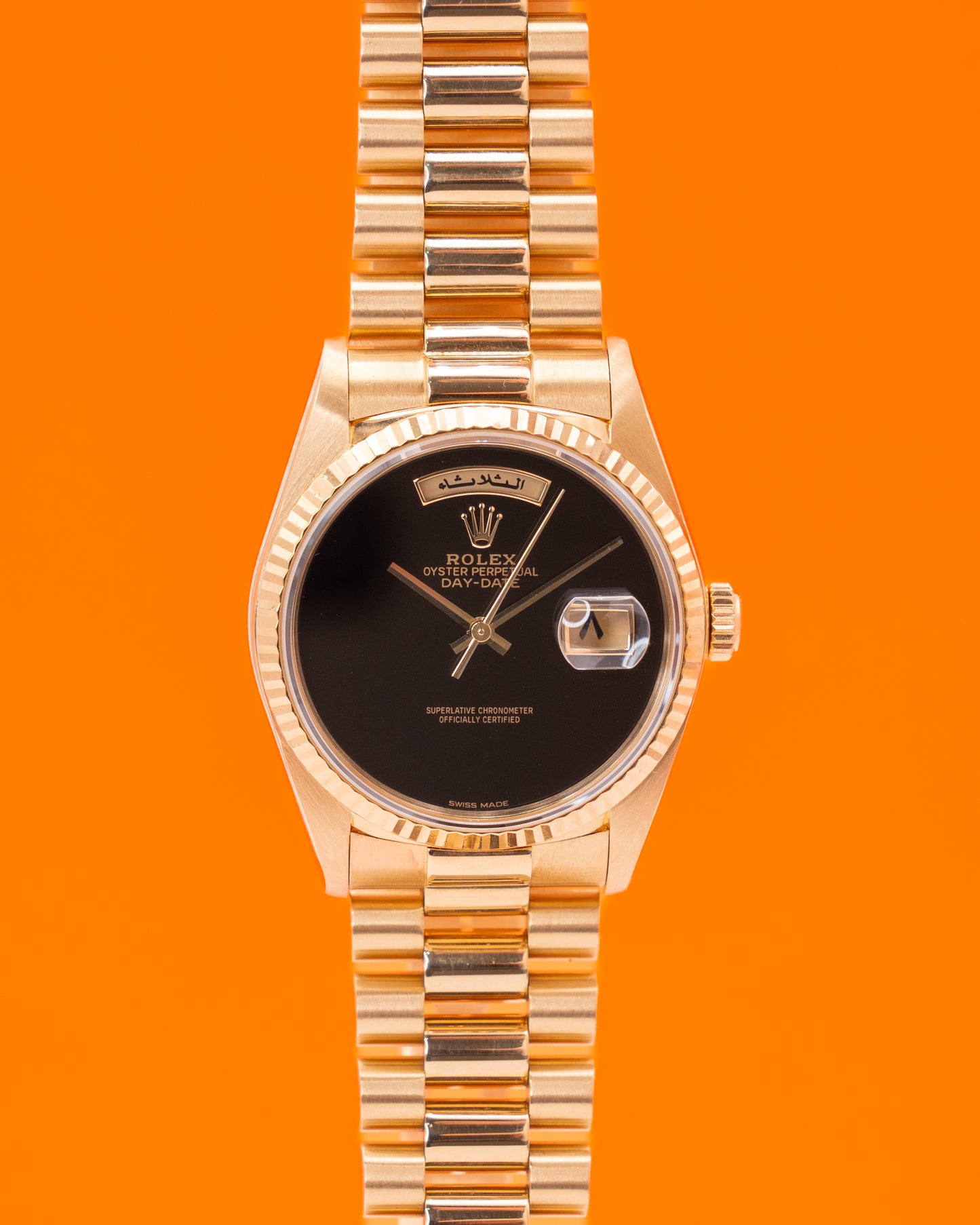 Rolex President 18038 Factory Black Onyx Dial with Factory Arabic day and date 36mm 1987