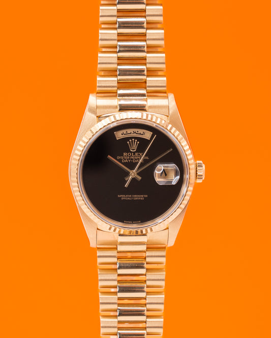 Rolex President 18038 Factory Black Onyx Dial with Factory Arabic day and date 36mm 1987