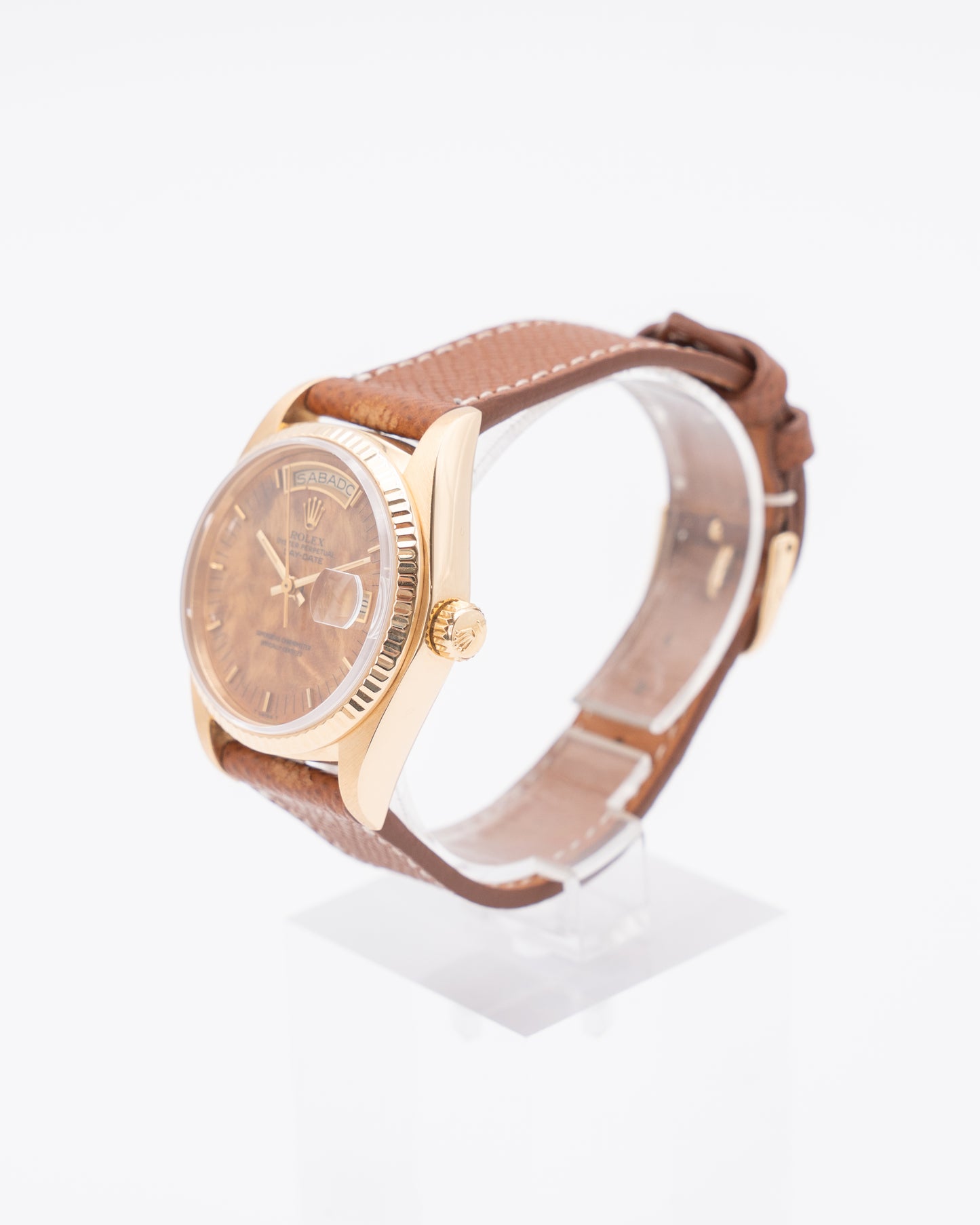 Rolex DayDate 36mm 18038 Yellow Gold Birch Wood Dial Spanish Day Wheel