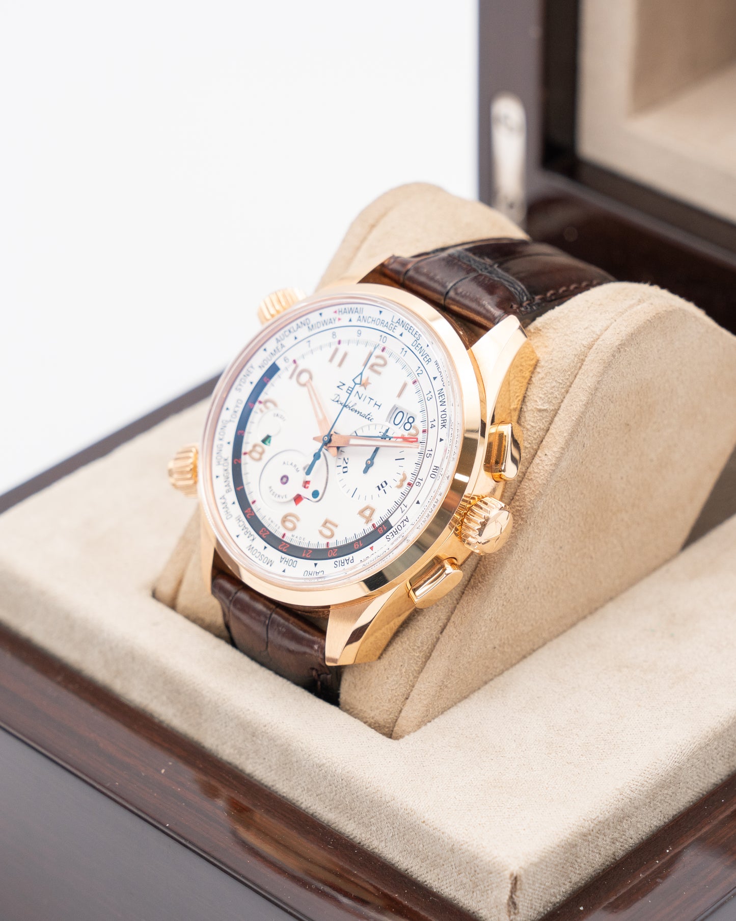 Zenith El Primero Doublematic 18.2400.4046 Chronograph Alarm World Timer Yellow Gold