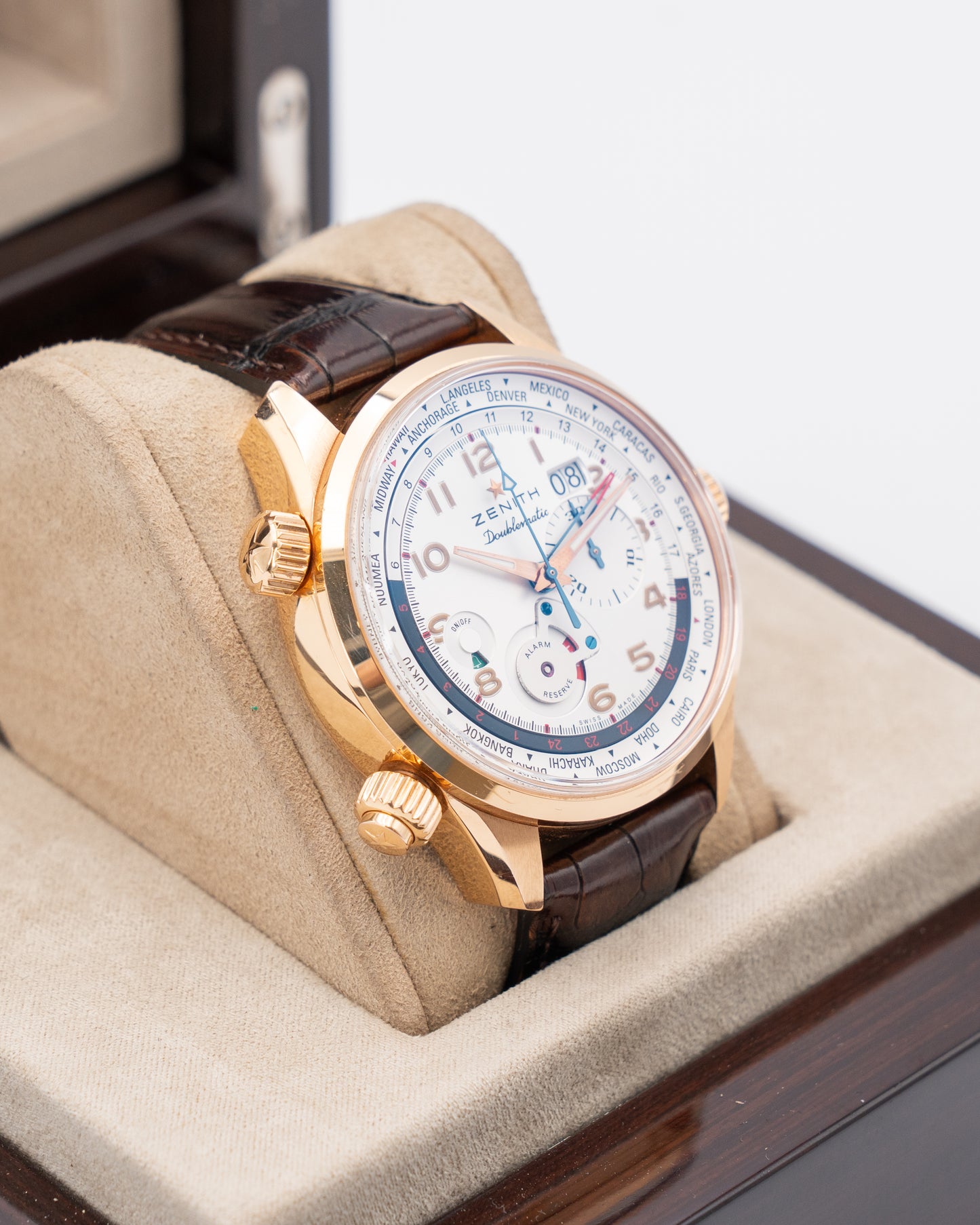Zenith El Primero Doublematic 18.2400.4046 Chronograph Alarm World Timer Yellow Gold