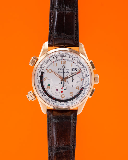 Zenith El Primero Doublematic 18.2400.4046 Chronograph Alarm World Timer Yellow Gold