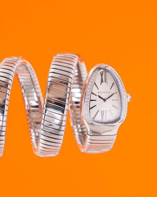 UNWORN Bvlgari Serpenti Tubogas 101910 Silver Diamond Double Tour 2025