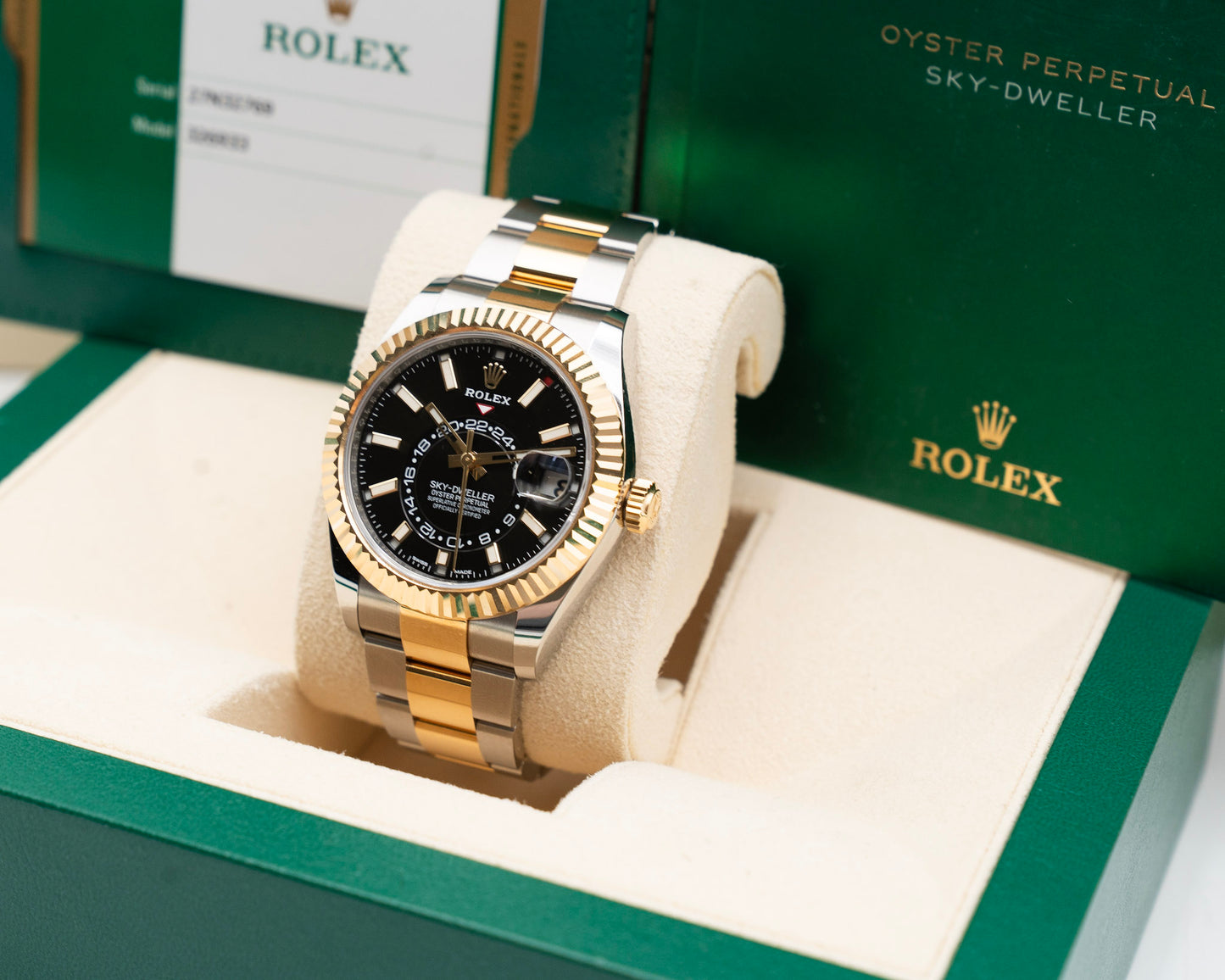 Unpolished - Rolex Skydweller 42mm 326933 Two Tone Yellow Gold Black Dial 2020