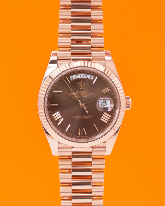 Rolex Day Date 40mm 228235-0002 Chocolate Roman Dial Rose Gold 2019