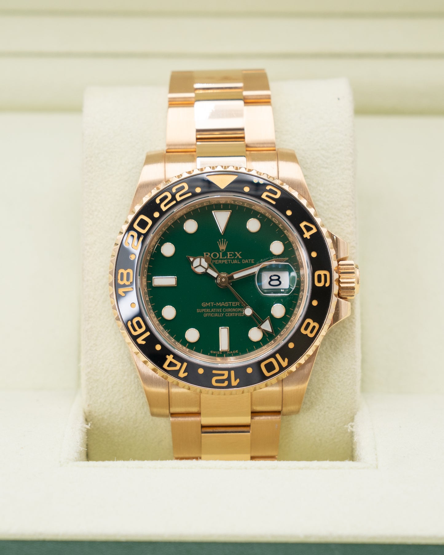 Rolex GMT Master II 40mm 116718 Green Dial Yellow Gold