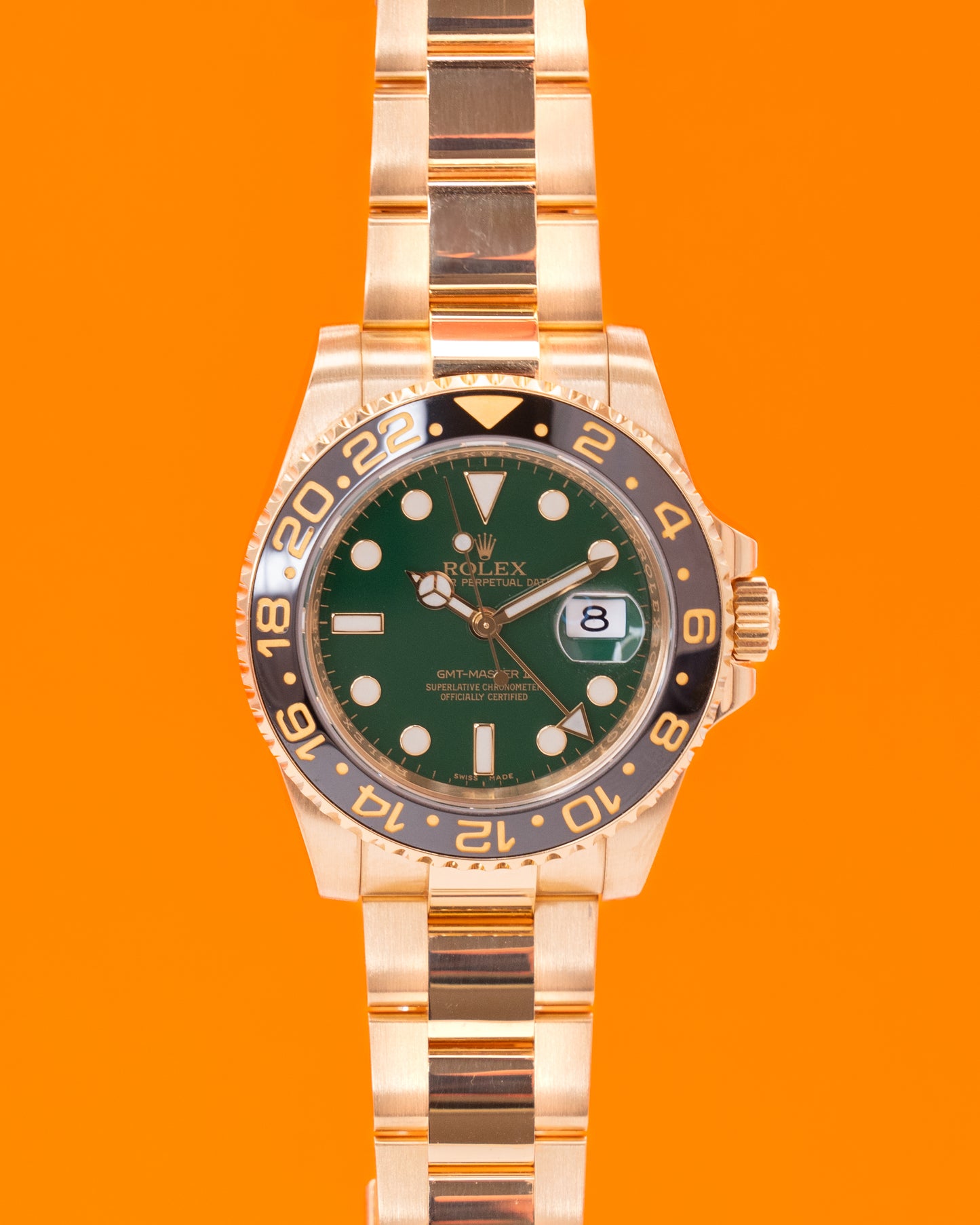 Rolex GMT Master II 40mm 116718 Green Dial Yellow Gold
