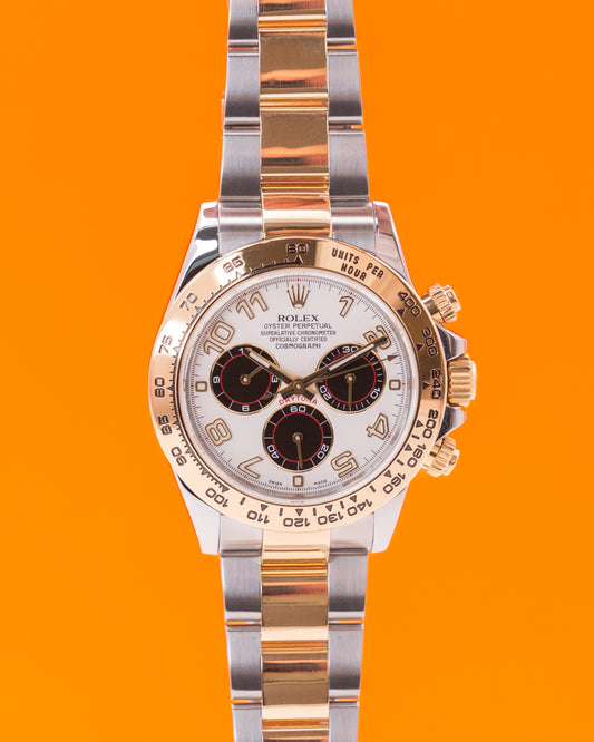 Rolex Cosmograph Daytona 40mm 116523 White Panda Racing Dial Two Tone Yellow 2017