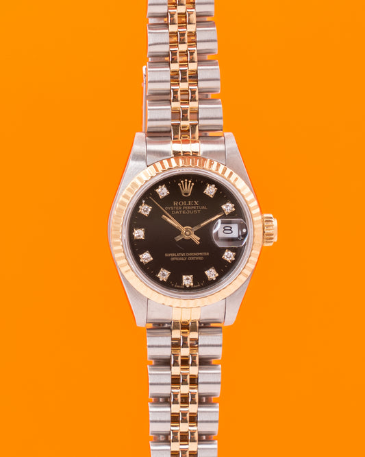 Rolex Datejust 26mm Two Tone Yellow Gold Black Diamond Dial 1986