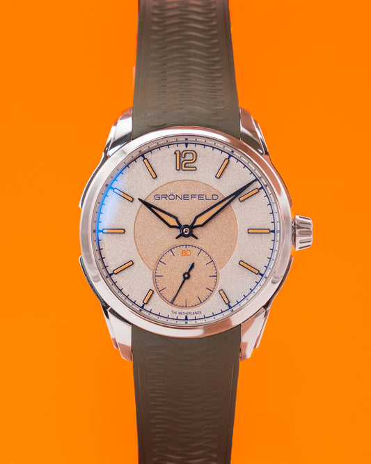 Grönefeld 44.5mm 1969 DeltaWorks Olive Strap Stainless Steel Inserts White Salmon Dial 2024