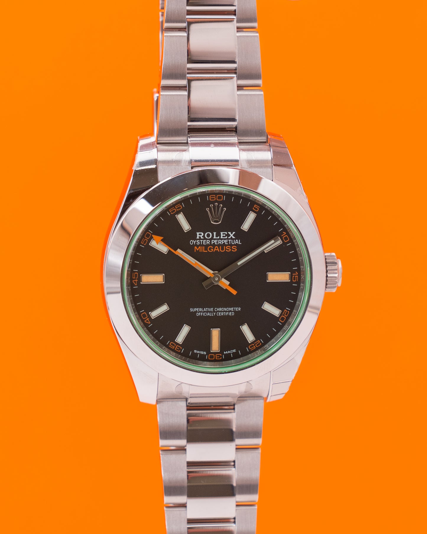 UNWORN WITH STICKERS 2023 Rolex Milgauss 40mm 116400GV Green Crystal Black Dial 2023