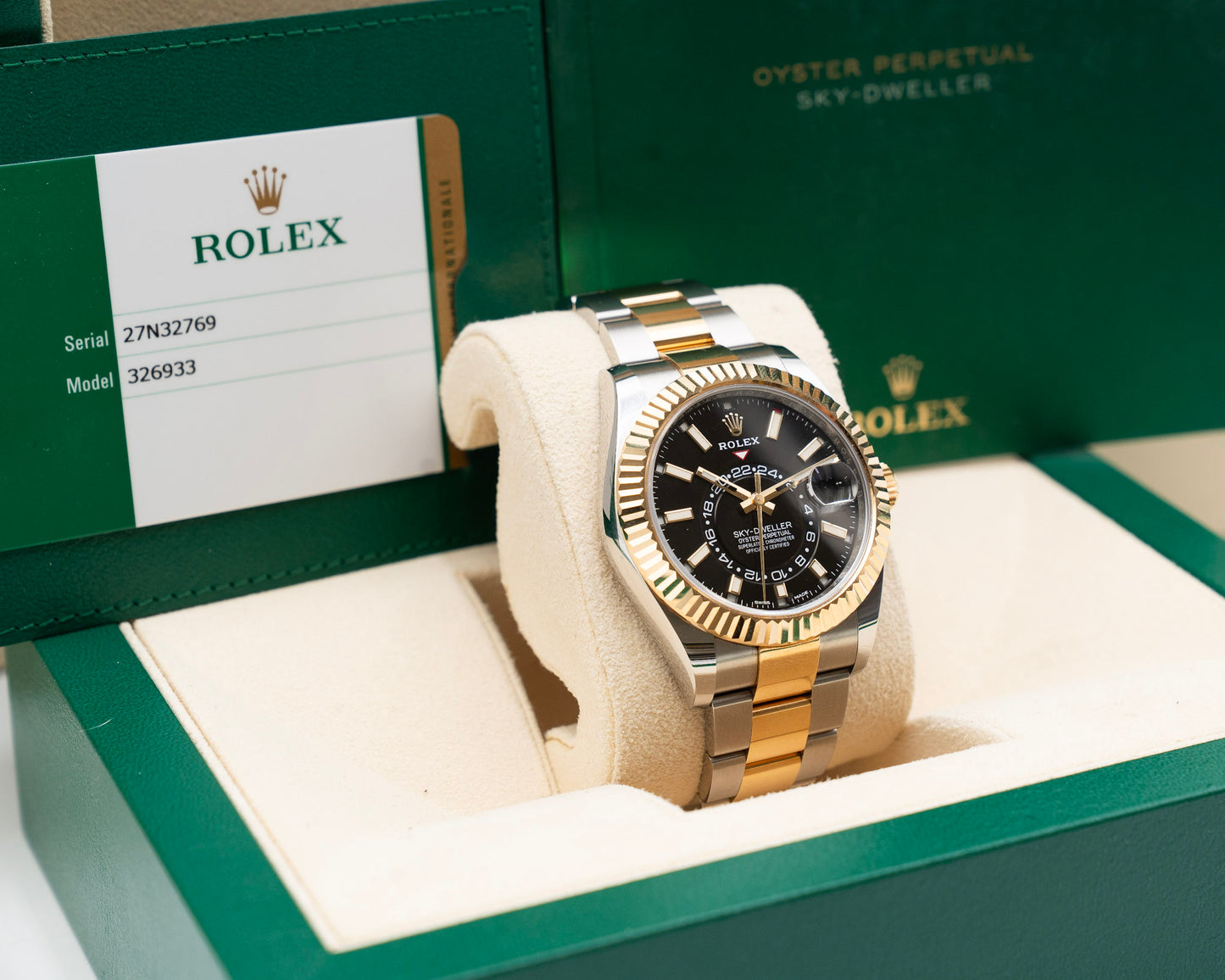 Unpolished - Rolex Skydweller 42mm 326933 Two Tone Yellow Gold Black Dial 2020
