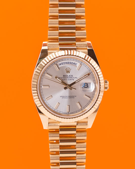 Rolex Day Date 40mm 228238-0066 Yellow Gold Silver Stick Dial 2024