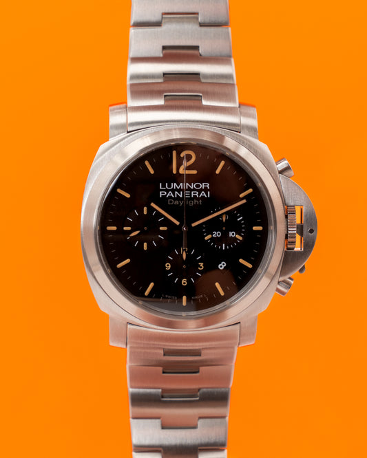 Panerai Luminor Chrono Daylight Patina 44mm PAM00356 Black on Bracelet 2011