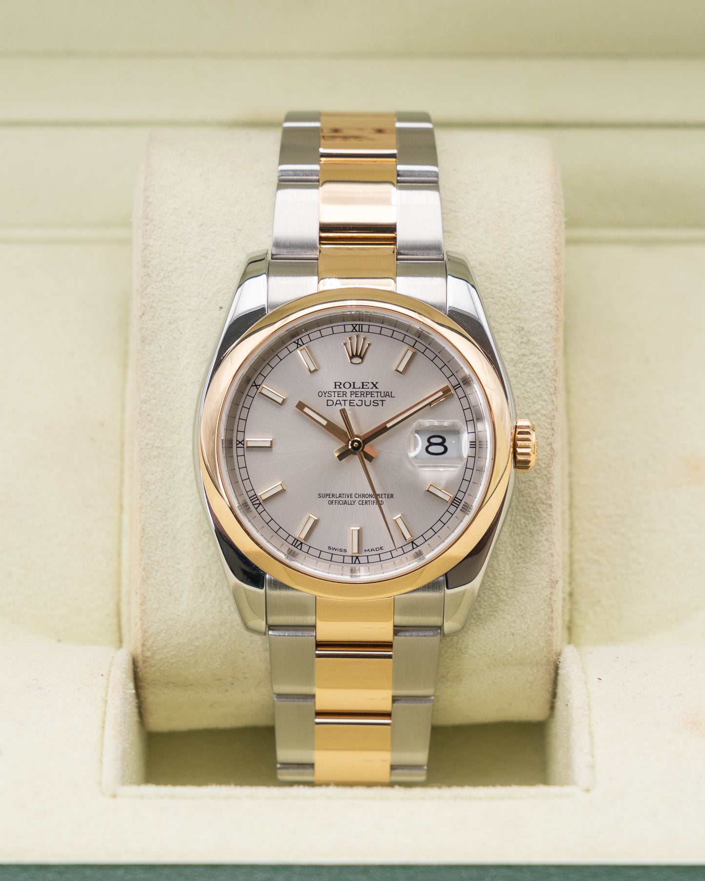 Rolex Datejust 36mm 116203 Two Tone Yellow Gold Smooth Oyster Silver Dial 2014