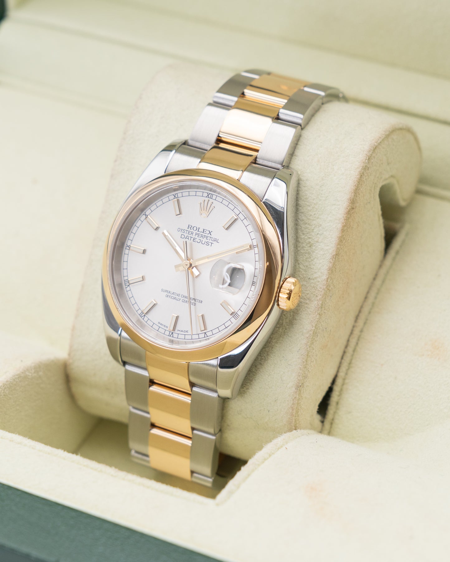 Rolex Datejust 36mm 116203 Two Tone Yellow Gold Smooth Oyster Silver Dial 2014