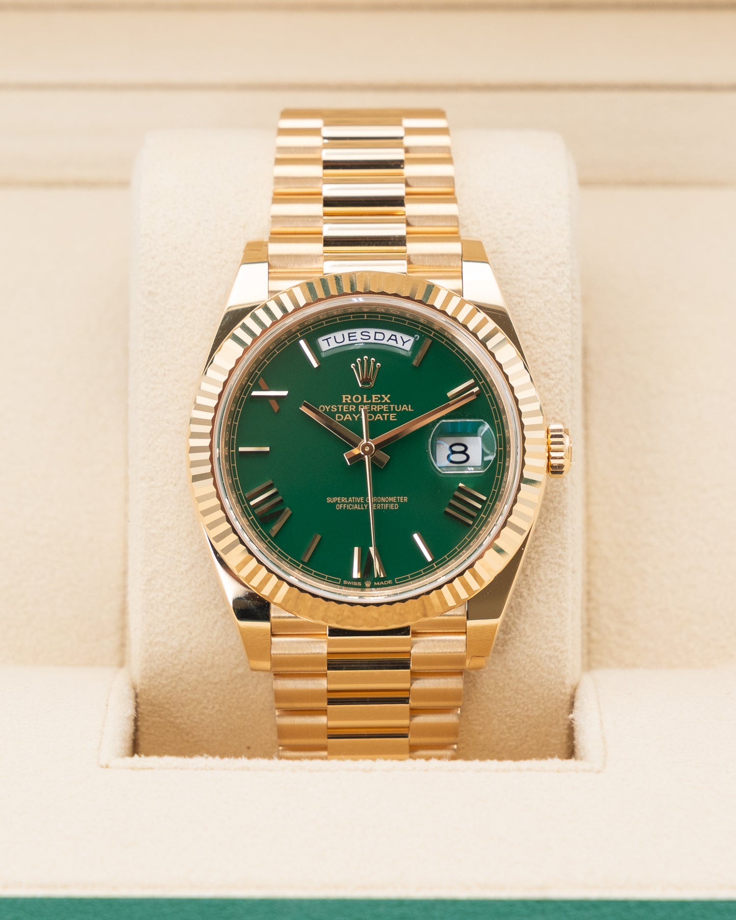 UNWORN Rolex Day Date 40mm 228238-0061 Connor McGreggor Green on Yellow Gold 2025