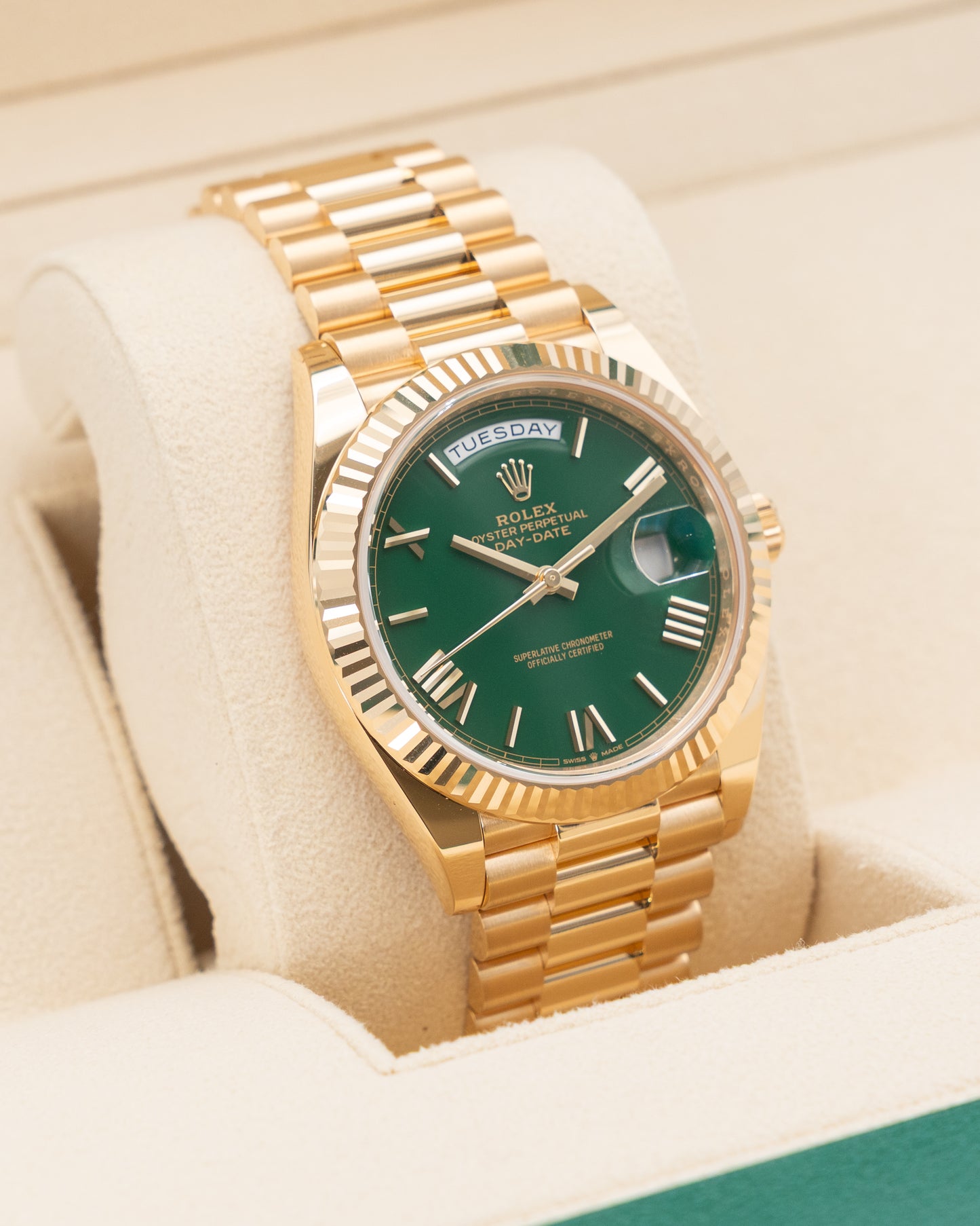 UNWORN Rolex Day Date 40mm 228238-0061 Connor McGreggor Green on Yellow Gold 2025