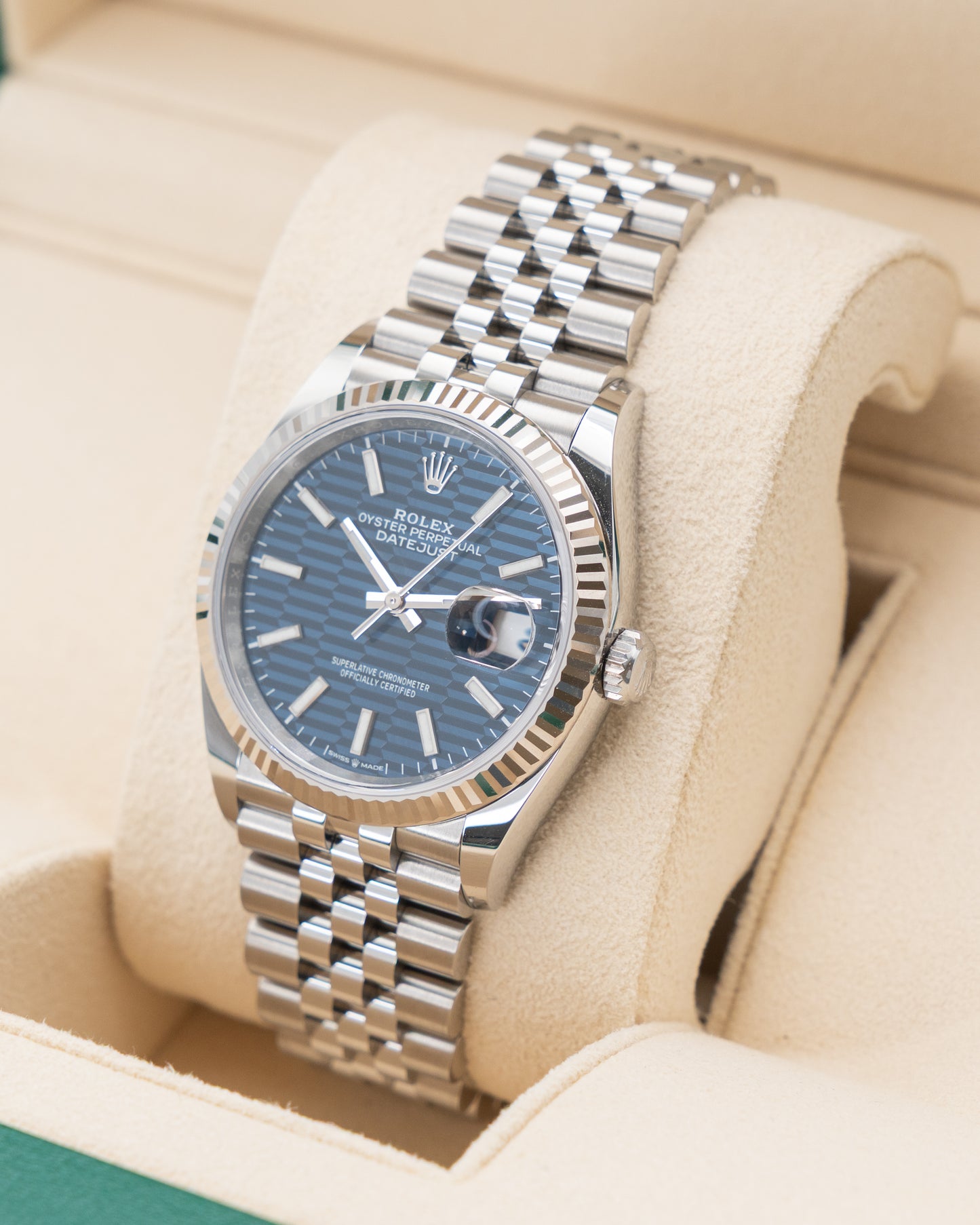Rolex Datejust 36mm 126234 Blue Motif Dial Fluted Jubilee 2022