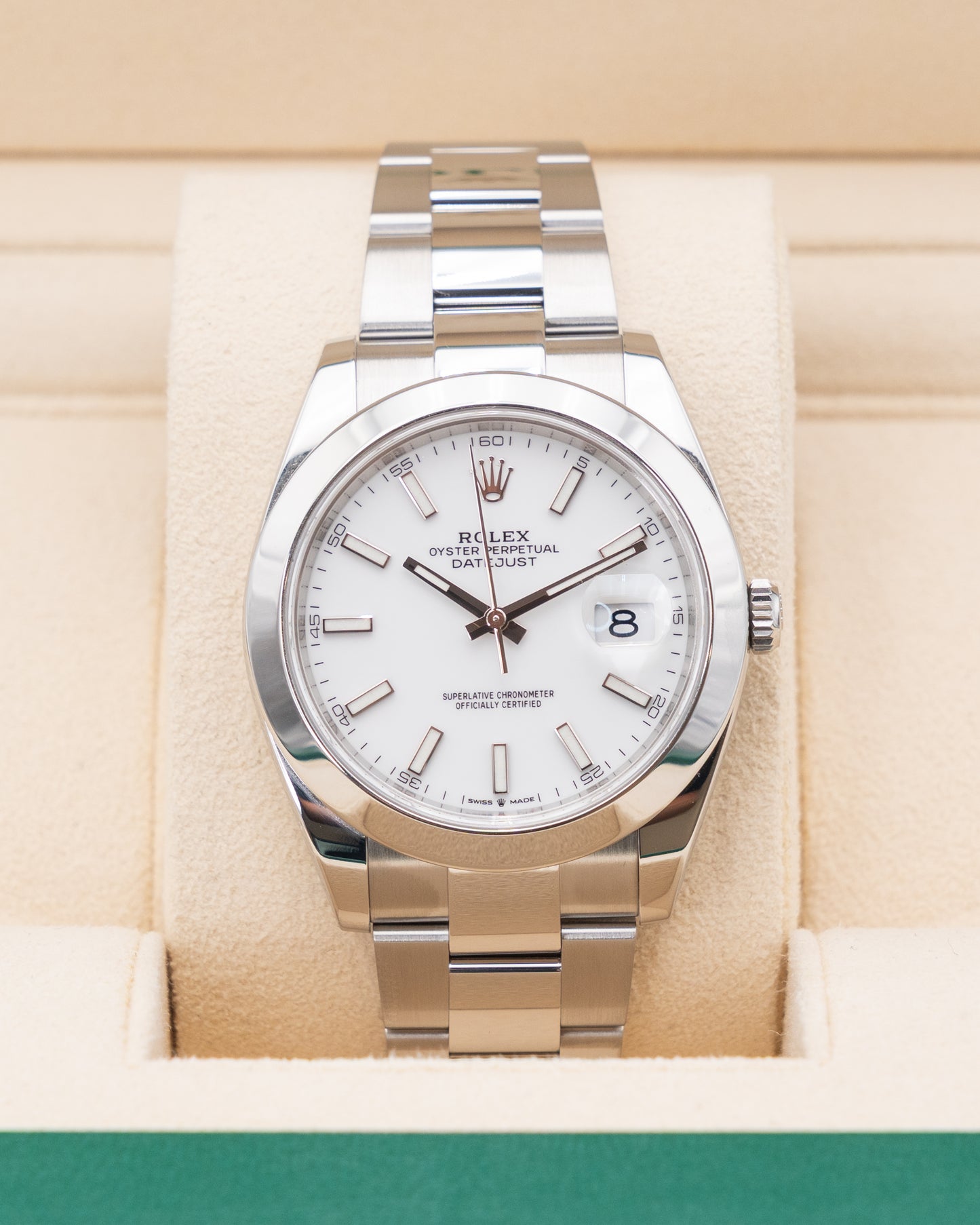 Rolex Datejust 41mm 126300 White Stick Dial Smooth Bezel Oyster 2023