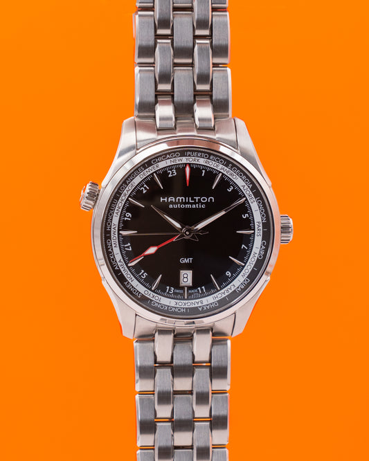 Hamilton Jazzmaster GMT AUto 42mm WorldTime Black Dial Open Caseback