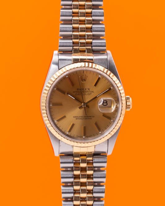 Rolex Datejust 36mm 16013 Two Tone Yellow Gold Champagne Dial Fluted Jubilee
