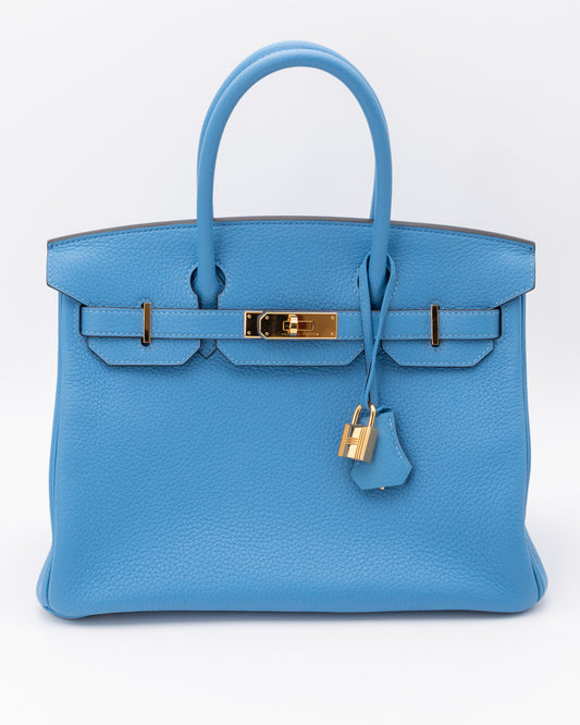 Hermes Birkin 30 A Bleu Paradis TOGO Leather With Gold Hardware