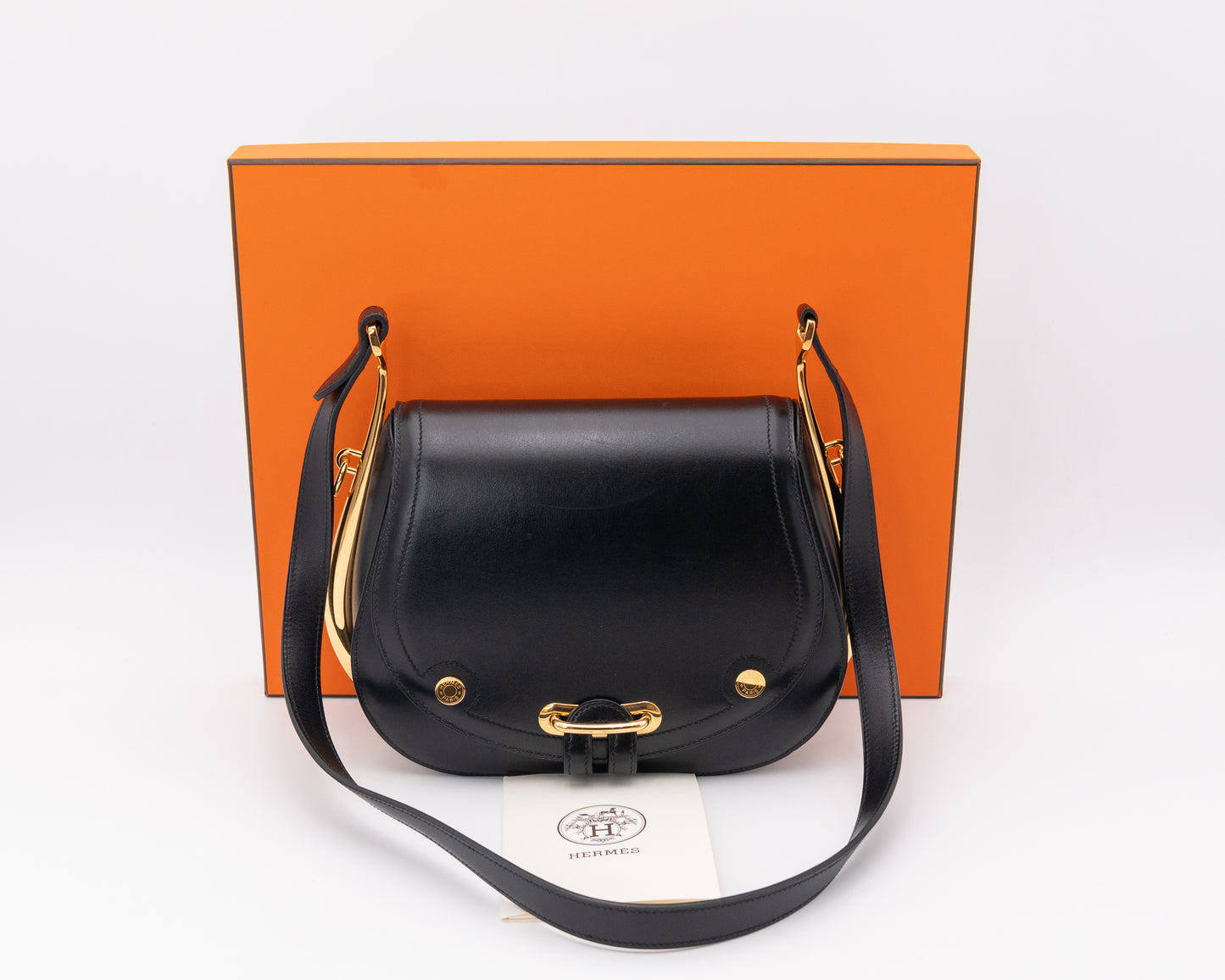 Hermes Black Calf Box Leather Passe Quide With Gold Hardware