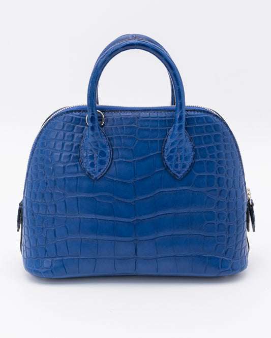 Hermes Matte Bleu Saphir Alligator Mini Bolide With White Gold Hardware